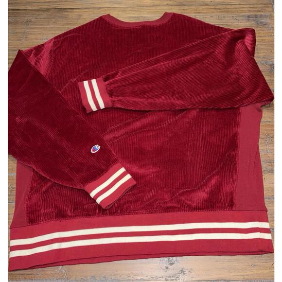 Champion Mens Corduroy Crew Sweatshirt 2XL XXL Maroon Red Logo Cotton Athletic - Picture 14 of 16